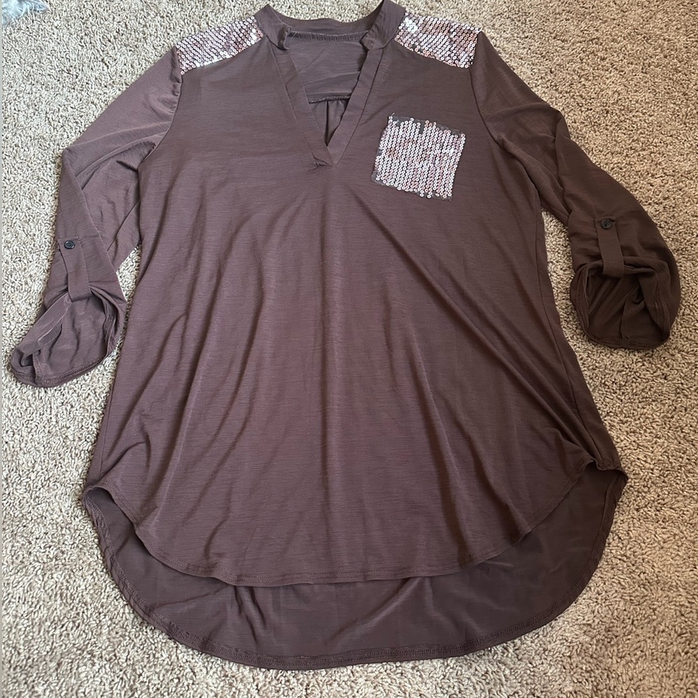 Elegant Brown Tunic with Sequin Details